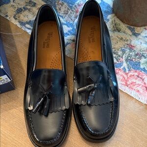 Bass Black Leather Tassel Loafers